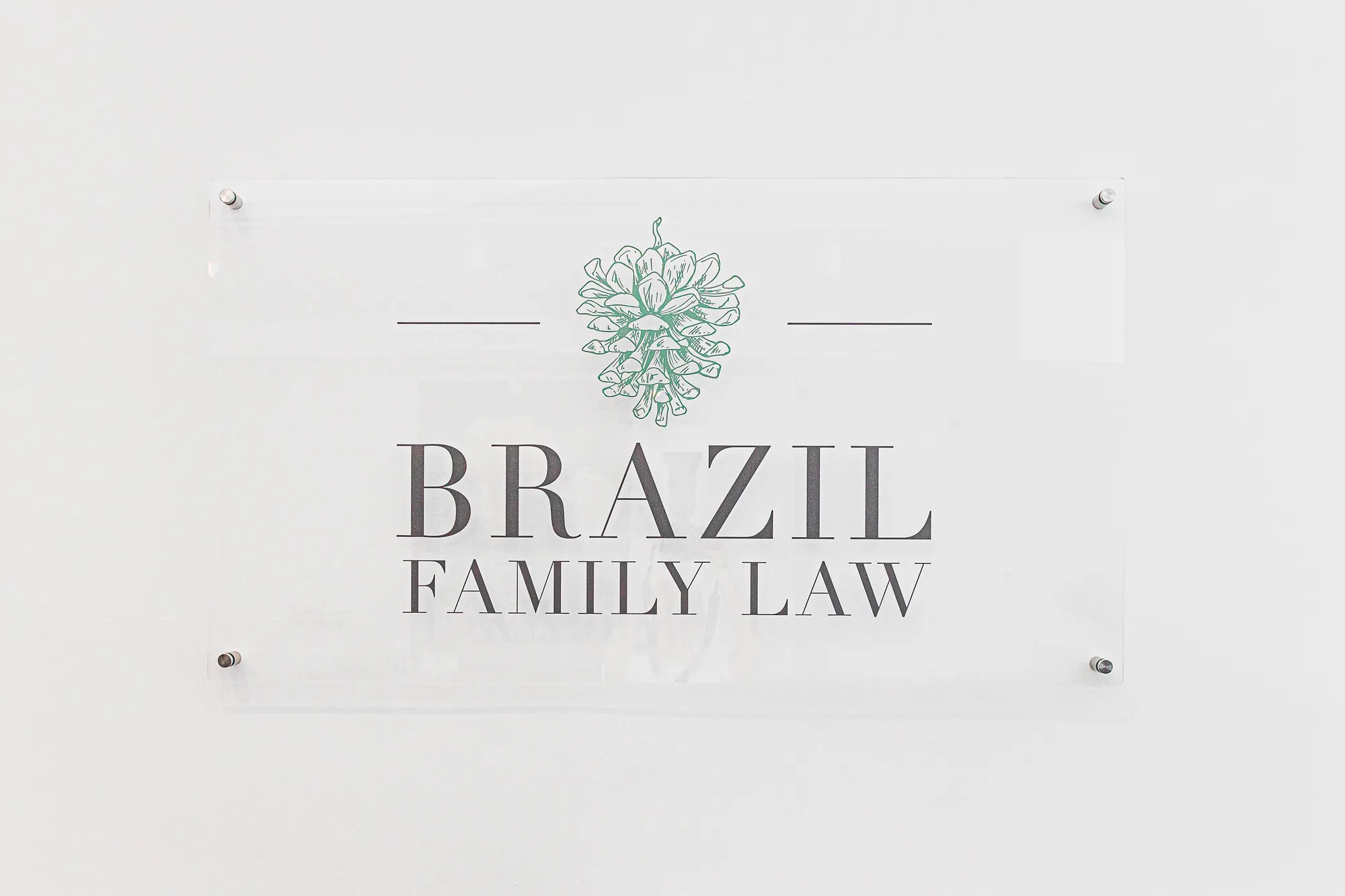 The Brazil Family Law sign on the wall of the firm’s Winston-Salem office